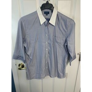 Facconable Women's Blue Half Sleeve Cotton Button Down Shirt Size 16